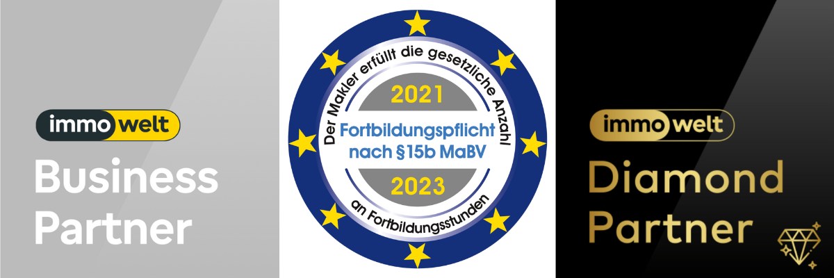 Wohnwert Immobilien – ausgezeichneter Immobilienmakler für Weiden in der Oberpfalz: immowelt Business Partner, Fortbildungssiegel und Diamond Partner